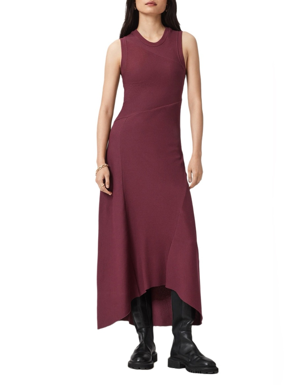 AllSaints Gia Ribbed Midi Dress IN TERRACOTTA US 10